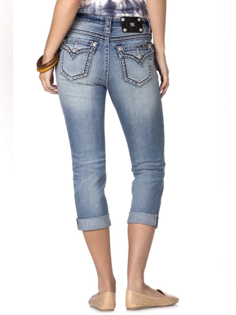 Miss Me Womens Boyfriend Capri Straight Leg Studded Y2K Jeans Size 28